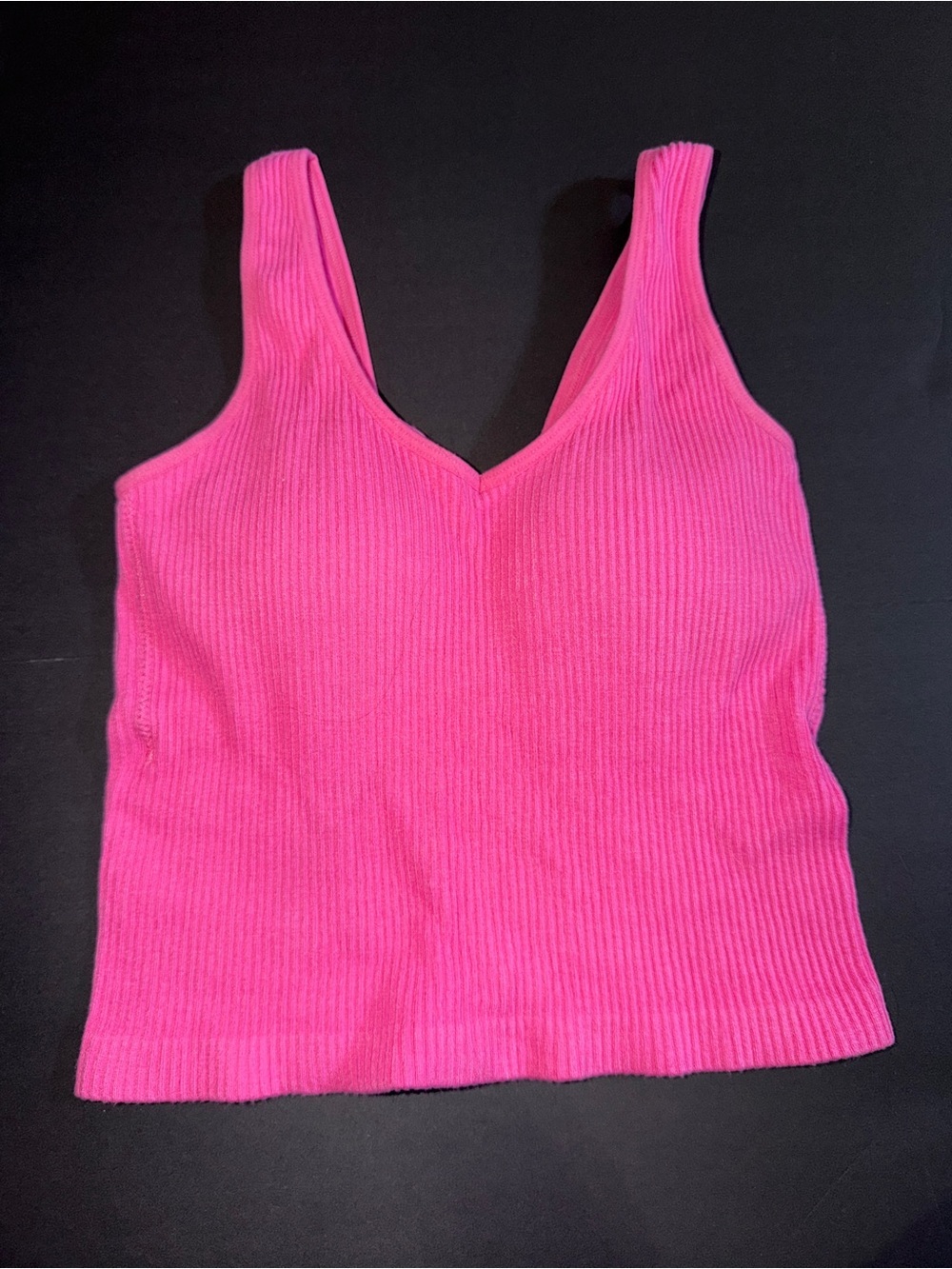 Revival Ribbed V-Neck Tank Top - Hot Pink